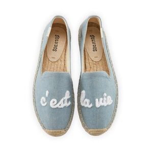 Soludos Embroidered Denim Chambray Espadrilles New Size 7
